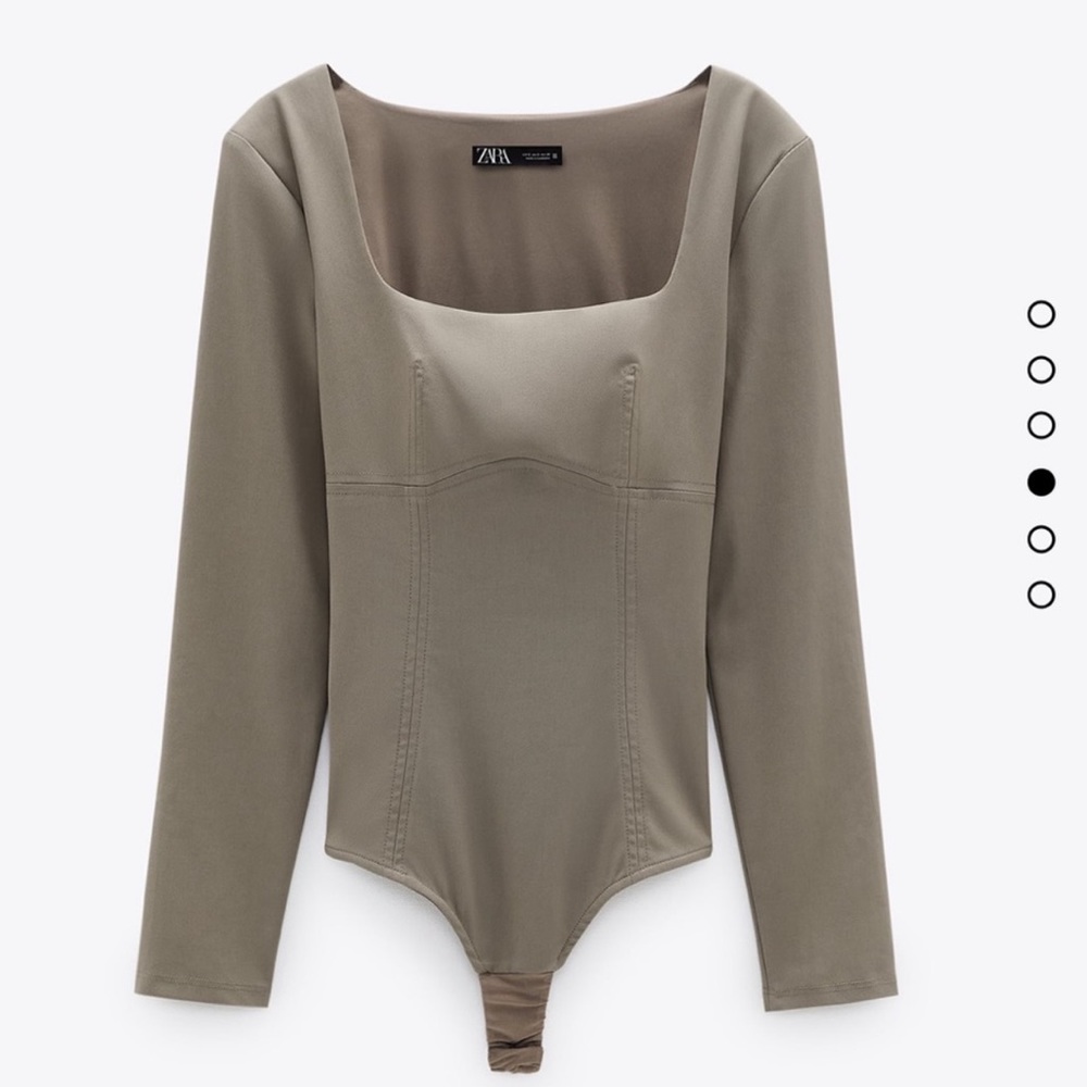 Zara Long Sleeve Square Neck Taupe Bodysuit